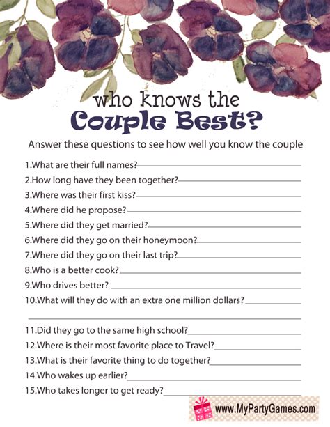 Printable Anniversary Game Questions